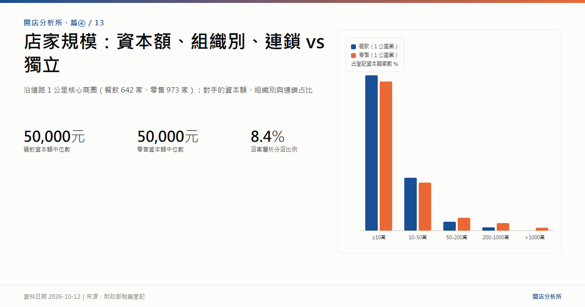 店家規模：資本額、組織別、連鎖 vs 獨立｜海報